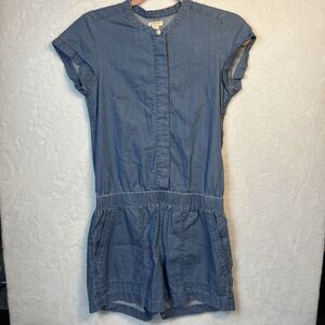 J. Crew Chambray Soft Denim Blue Button Up Short Sleeve Shortalls Romper Size 00
